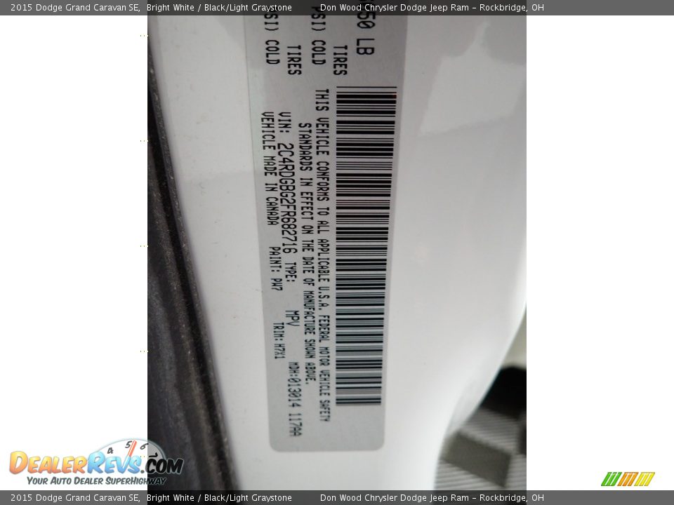 2015 Dodge Grand Caravan SE Bright White / Black/Light Graystone Photo #33