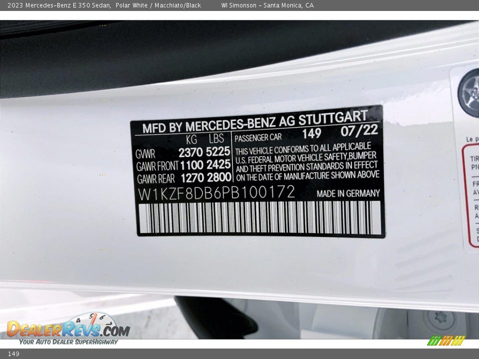 Mercedes-Benz Color Code 149 Polar White