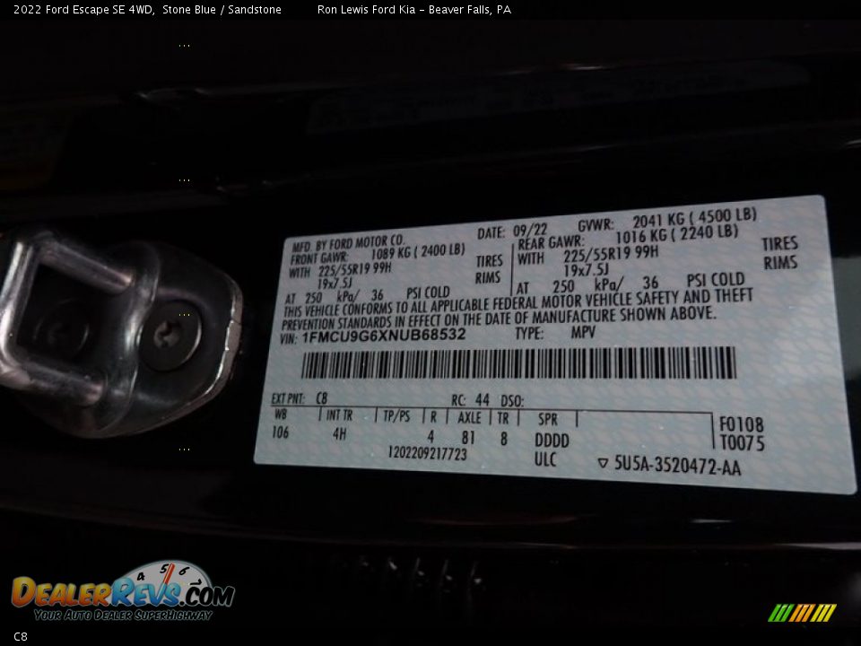 Ford Color Code C8 Stone Blue