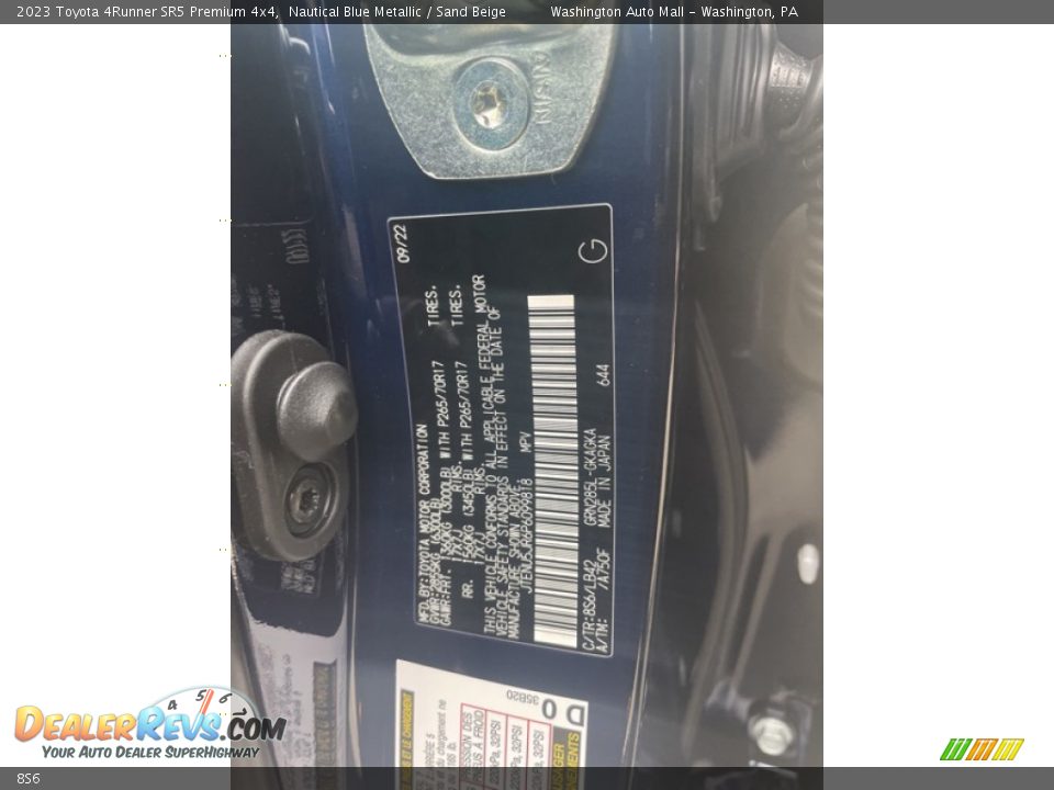 Toyota Color Code 8S6 Nautical Blue Metallic