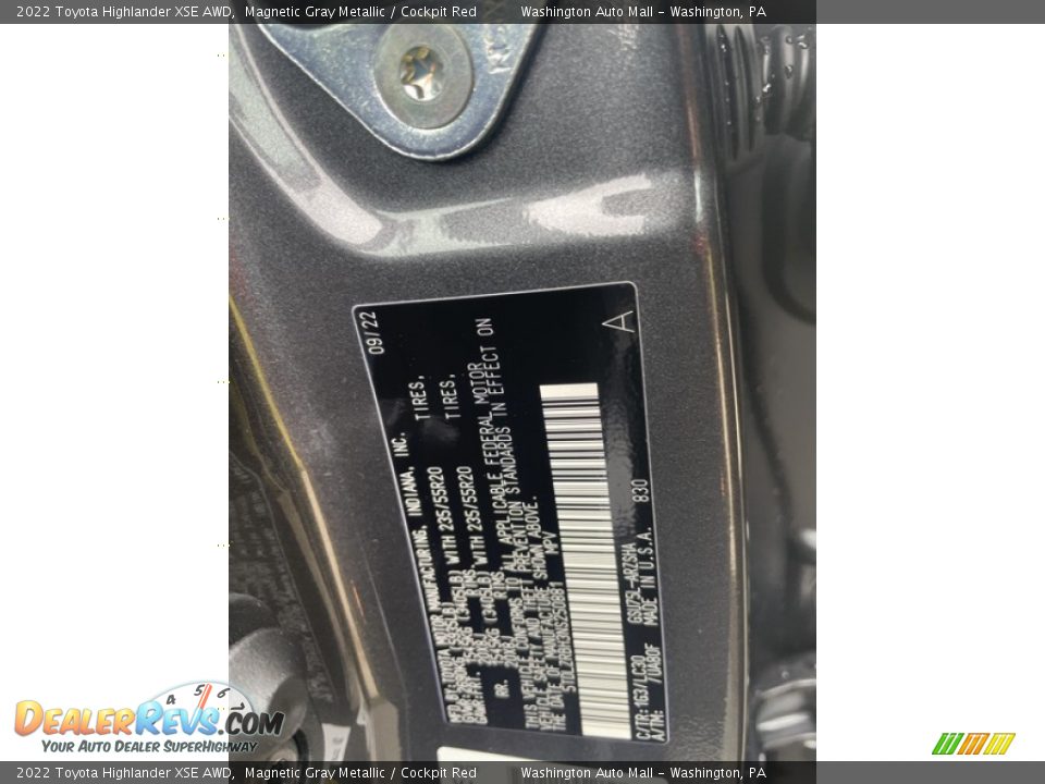 2022 Toyota Highlander XSE AWD Magnetic Gray Metallic / Cockpit Red Photo #30
