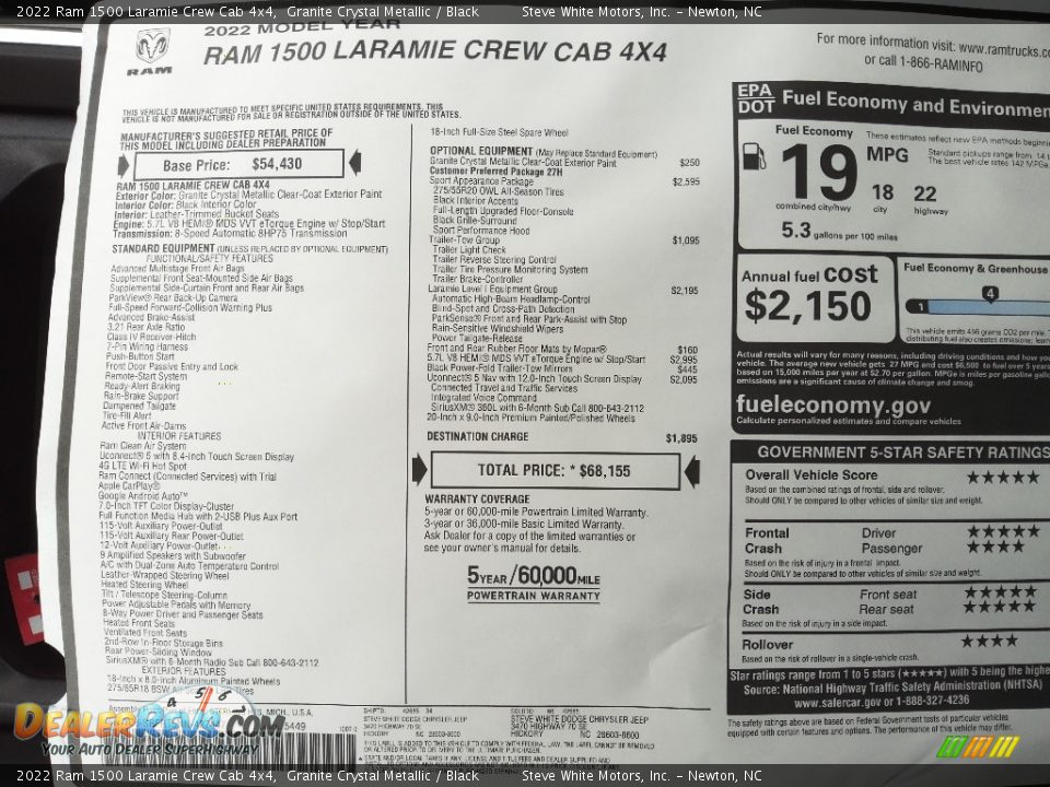 2022 Ram 1500 Laramie Crew Cab 4x4 Window Sticker Photo #31