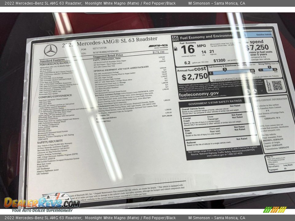 2022 Mercedes-Benz SL AMG 63 Roadster Window Sticker Photo #13