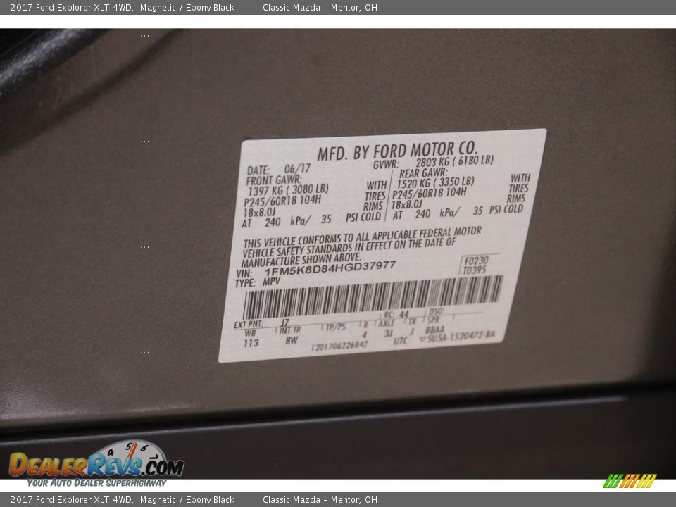 2017 Ford Explorer XLT 4WD Magnetic / Ebony Black Photo #23