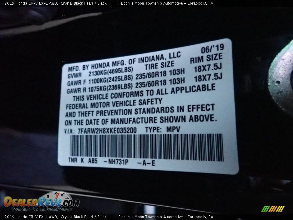 2019 Honda CR-V EX-L AWD Crystal Black Pearl / Black Photo #27