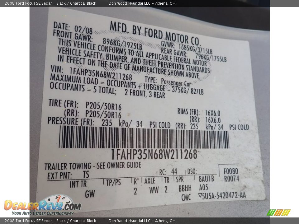2008 Ford Focus SE Sedan Black / Charcoal Black Photo #13