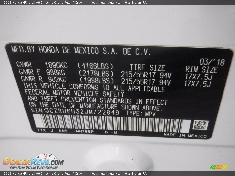 2018 Honda HR-V LX AWD White Orchid Pearl / Gray Photo #27