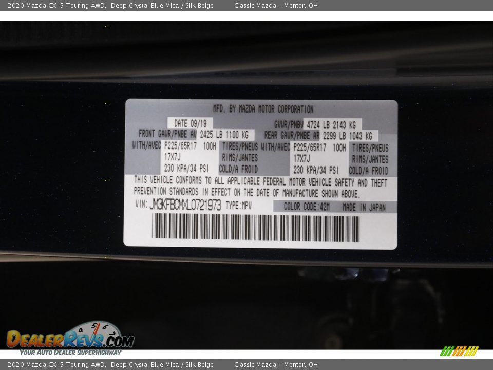 2020 Mazda CX-5 Touring AWD Deep Crystal Blue Mica / Silk Beige Photo #21