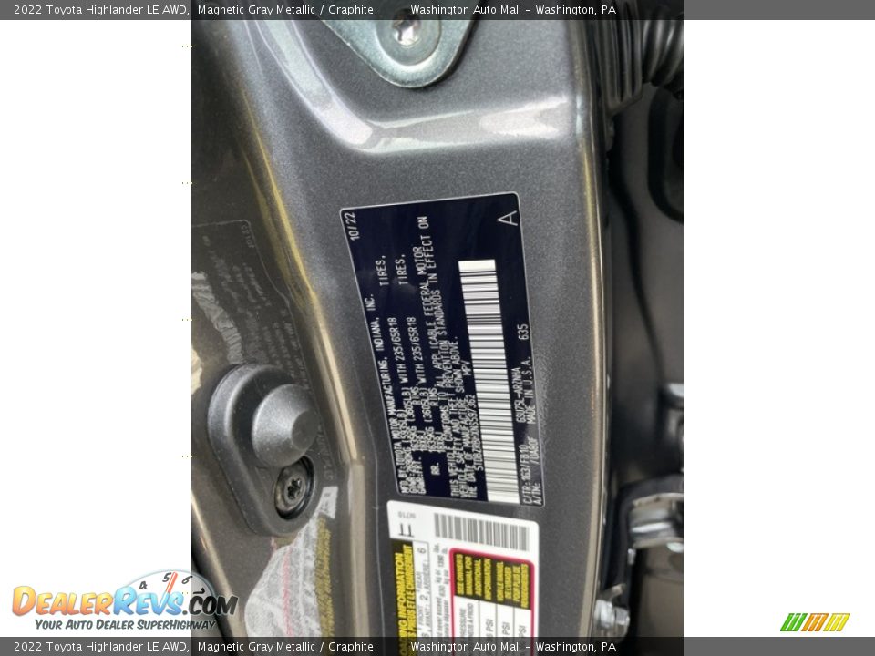 2022 Toyota Highlander LE AWD Magnetic Gray Metallic / Graphite Photo #28