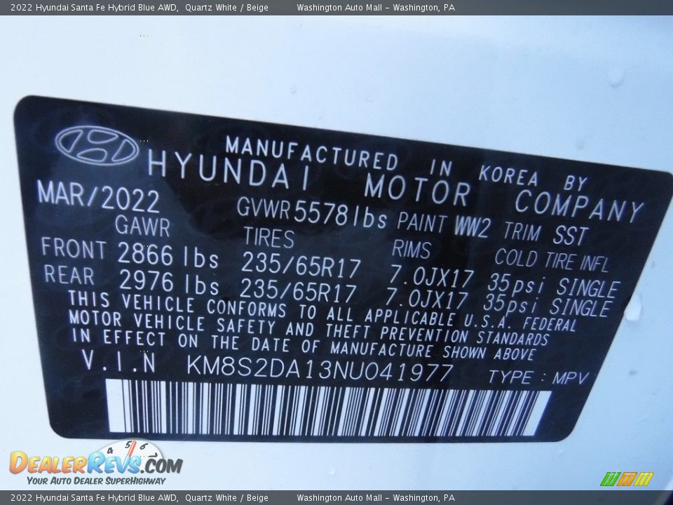 2022 Hyundai Santa Fe Hybrid Blue AWD Quartz White / Beige Photo #35