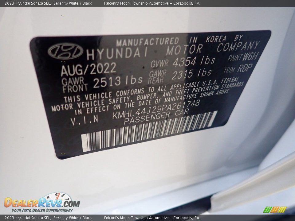 2023 Hyundai Sonata SEL Serenity White / Black Photo #18