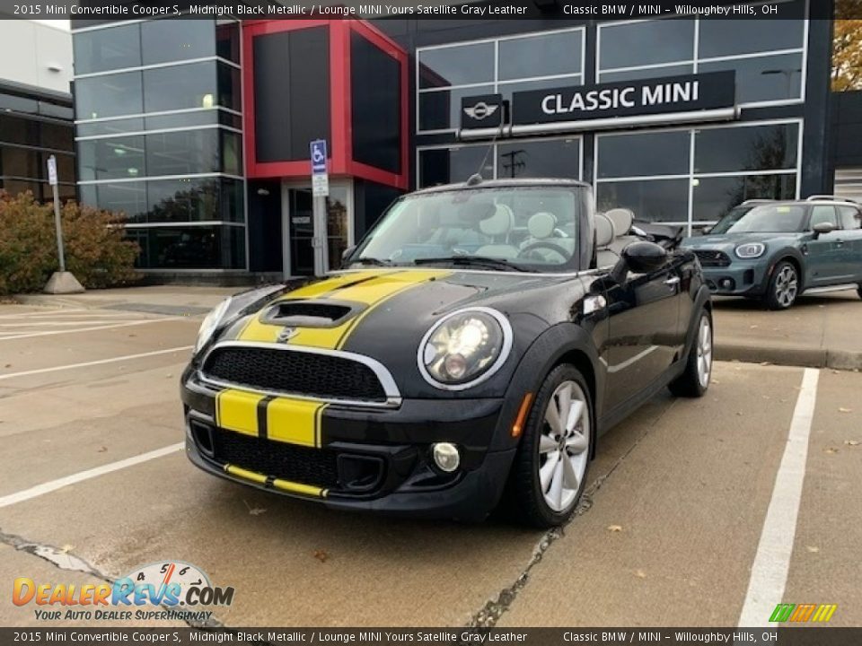 2015 Mini Convertible Cooper S Midnight Black Metallic / Lounge MINI Yours Satellite Gray Leather Photo #1