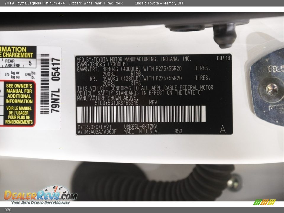 Toyota Color Code 070 Blizzard White Pearl