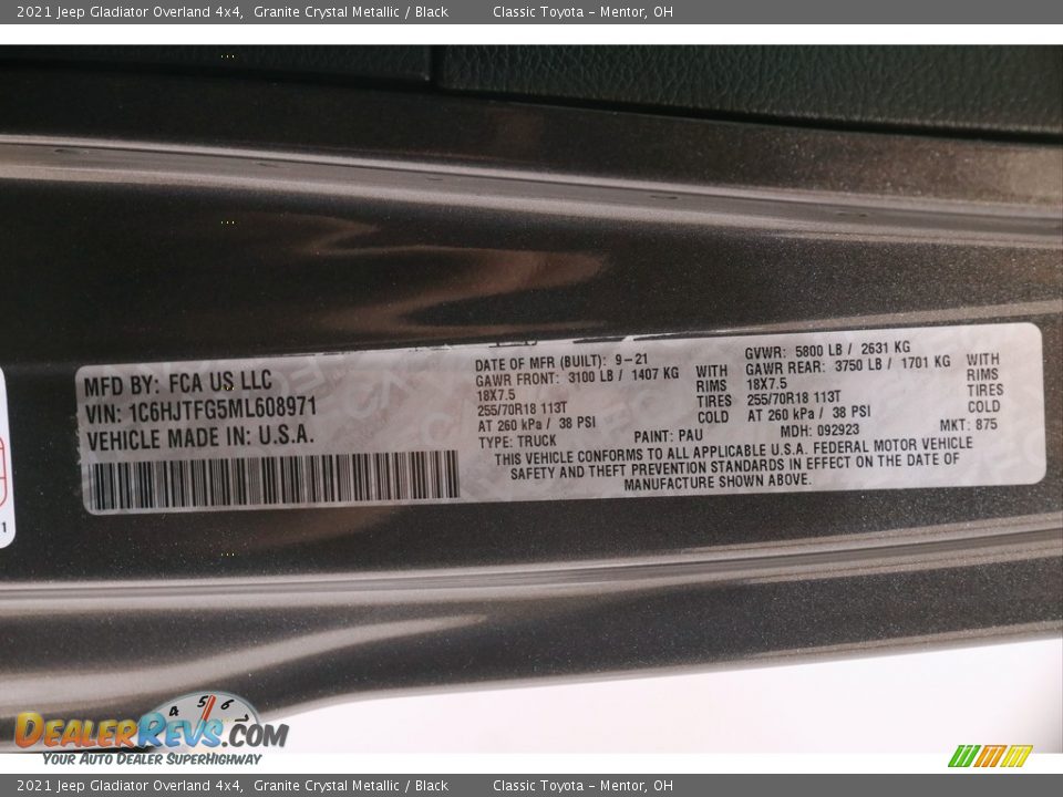 2021 Jeep Gladiator Overland 4x4 Granite Crystal Metallic / Black Photo #24
