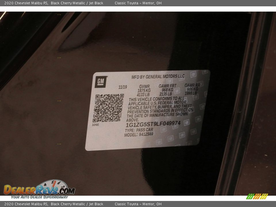 2020 Chevrolet Malibu RS Black Cherry Metallic / Jet Black Photo #20
