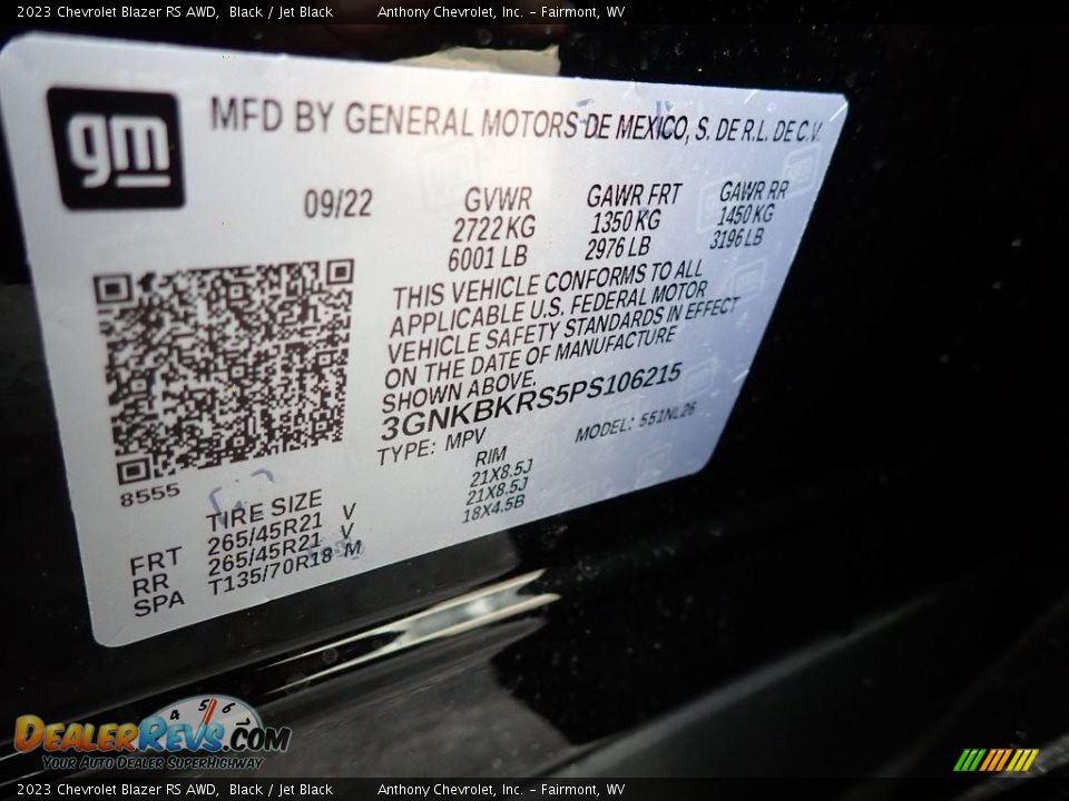 2023 Chevrolet Blazer RS AWD Black / Jet Black Photo #15