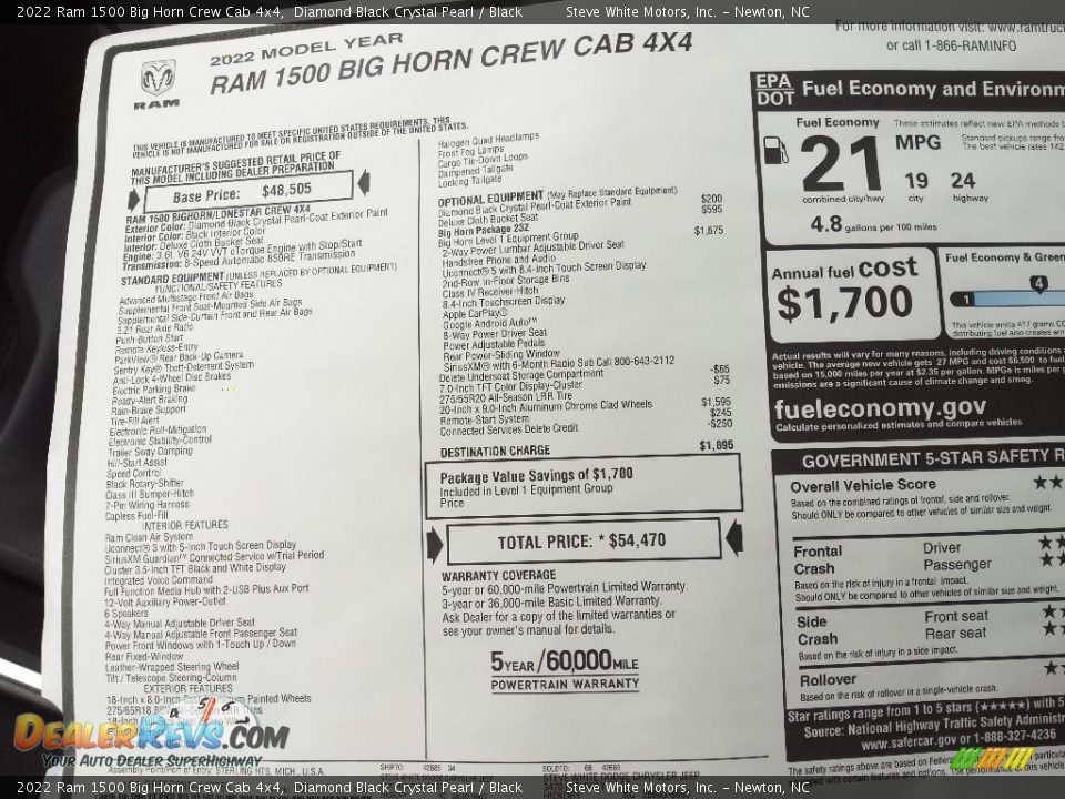2022 Ram 1500 Big Horn Crew Cab 4x4 Window Sticker Photo #29