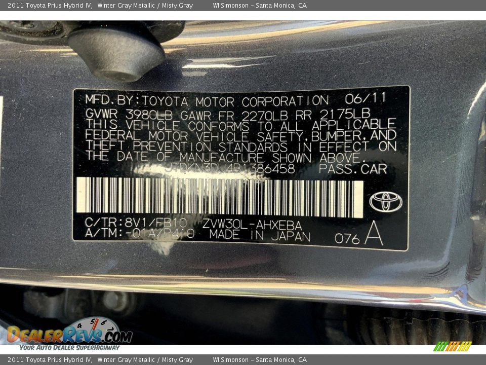 2011 Toyota Prius Hybrid IV Winter Gray Metallic / Misty Gray Photo #35
