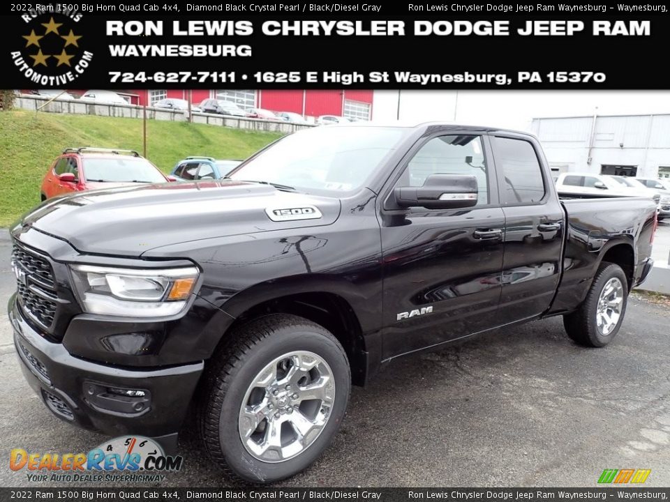 2022 Ram 1500 Big Horn Quad Cab 4x4 Diamond Black Crystal Pearl / Black/Diesel Gray Photo #1