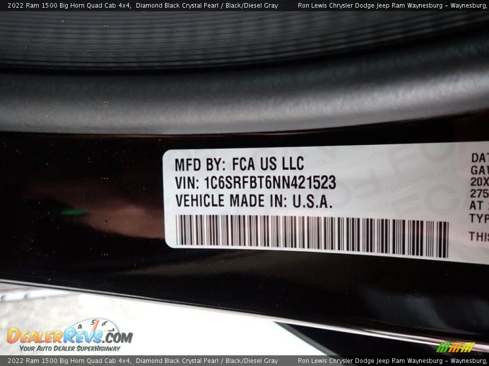 2022 Ram 1500 Big Horn Quad Cab 4x4 Diamond Black Crystal Pearl / Black/Diesel Gray Photo #15