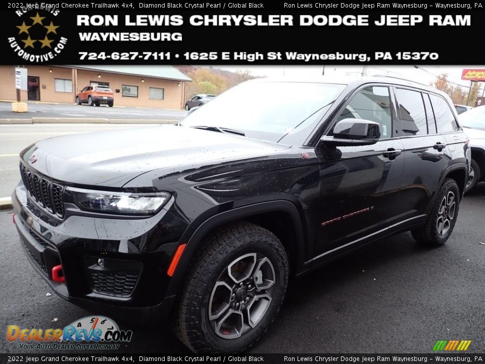 2022 Jeep Grand Cherokee Trailhawk 4x4 Diamond Black Crystal Pearl / Global Black Photo #1