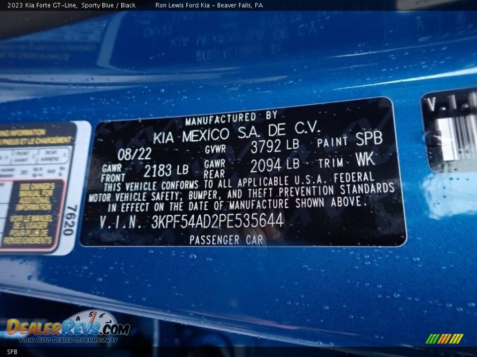 Kia Color Code SPB Sporty Blue