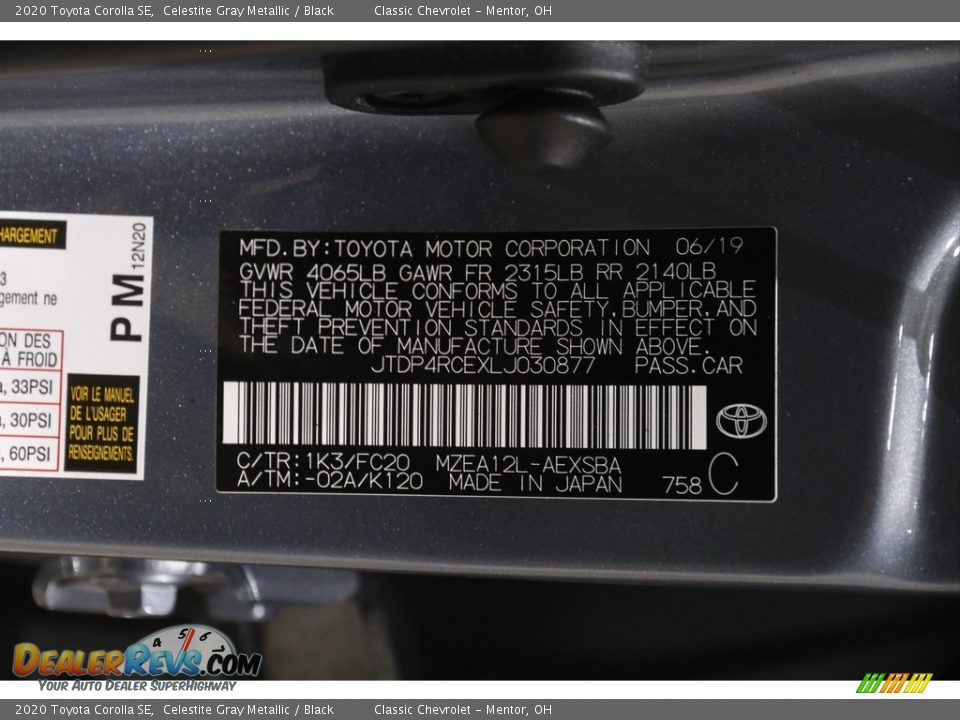 2020 Toyota Corolla SE Celestite Gray Metallic / Black Photo #21