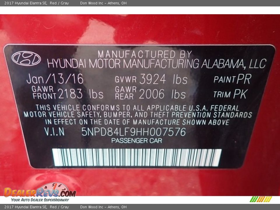 2017 Hyundai Elantra SE Red / Gray Photo #13