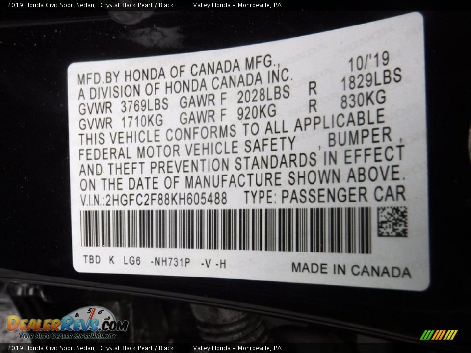 2019 Honda Civic Sport Sedan Crystal Black Pearl / Black Photo #29