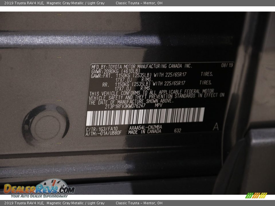2019 Toyota RAV4 XLE Magnetic Gray Metallic / Light Gray Photo #20