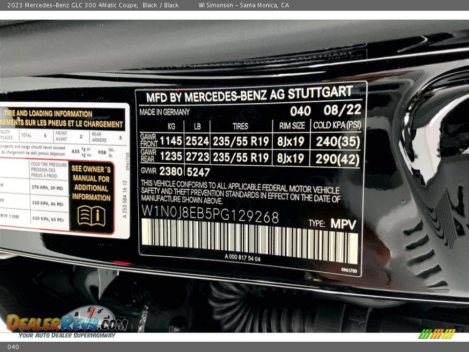 Mercedes-Benz Color Code 040 Black