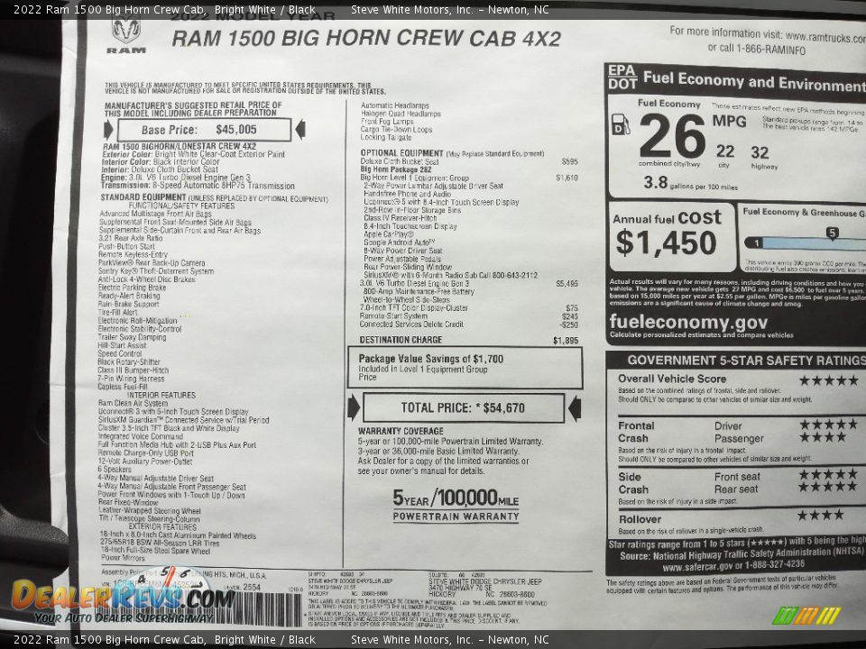 2022 Ram 1500 Big Horn Crew Cab Bright White / Black Photo #29