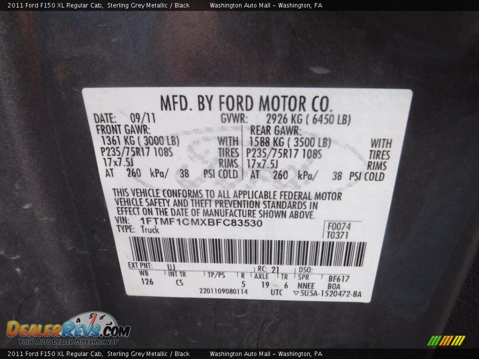 2011 Ford F150 XL Regular Cab Sterling Grey Metallic / Black Photo #19
