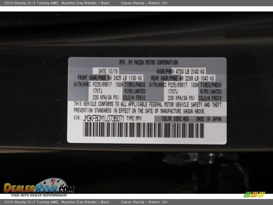 2020 Mazda CX-5 Touring AWD Machine Gray Metallic / Black Photo #21