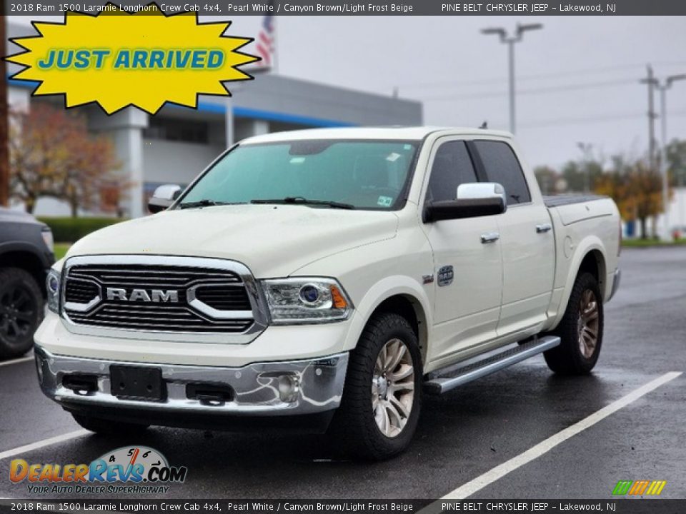 2018 Ram 1500 Laramie Longhorn Crew Cab 4x4 Pearl White / Canyon Brown/Light Frost Beige Photo #1