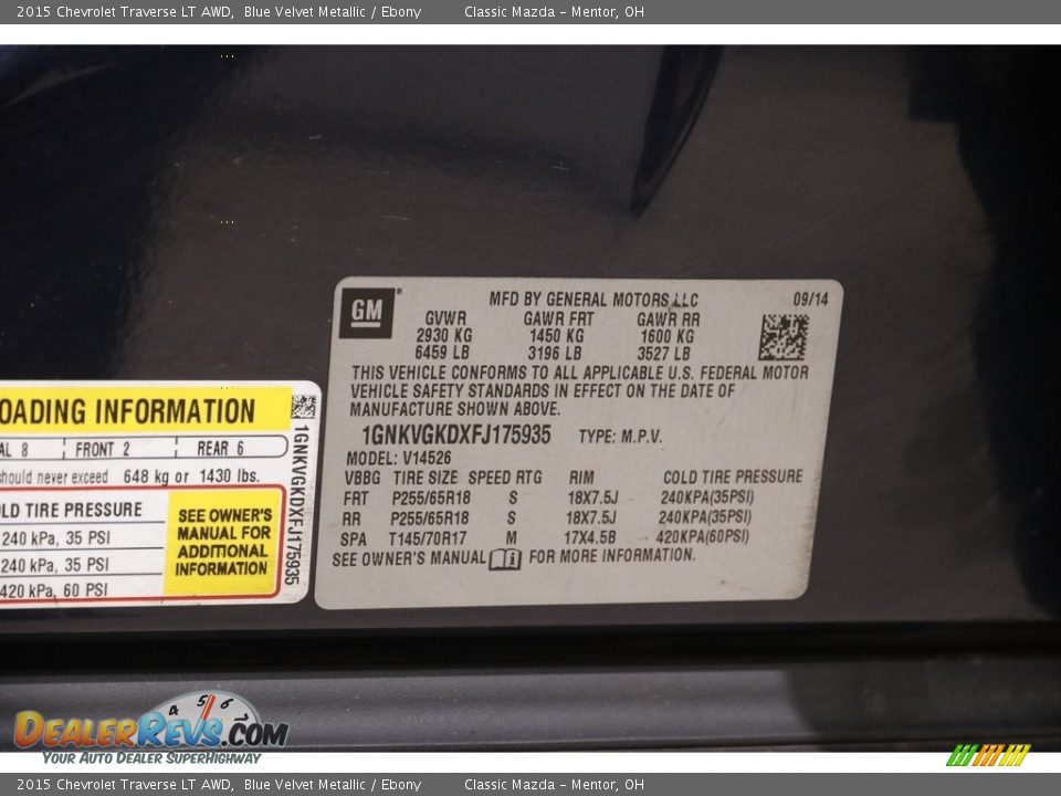 2015 Chevrolet Traverse LT AWD Blue Velvet Metallic / Ebony Photo #23