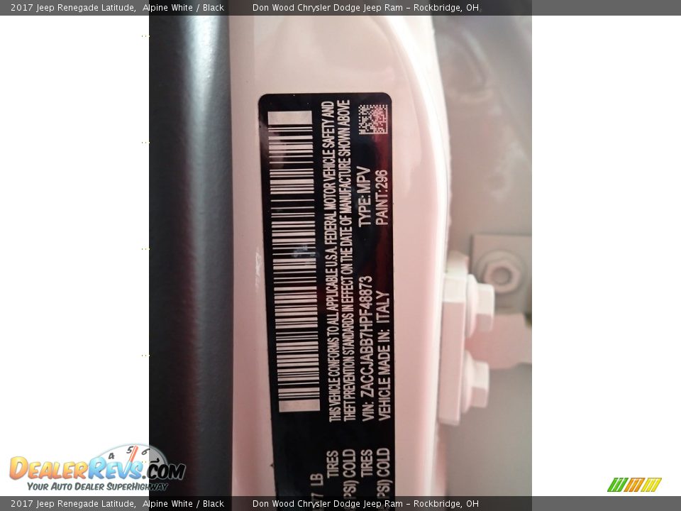 2017 Jeep Renegade Latitude Alpine White / Black Photo #33