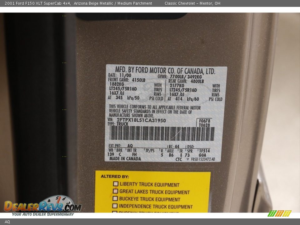 Ford Color Code AQ Arizona Beige Metallic