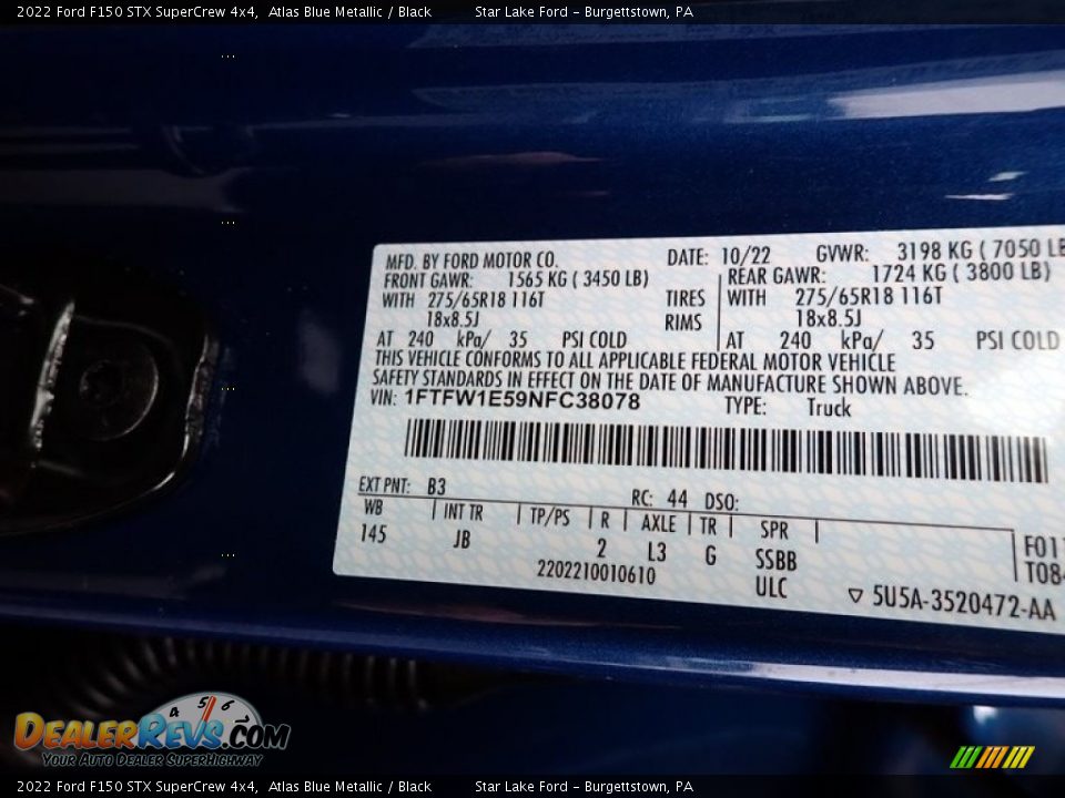 2022 Ford F150 STX SuperCrew 4x4 Atlas Blue Metallic / Black Photo #20