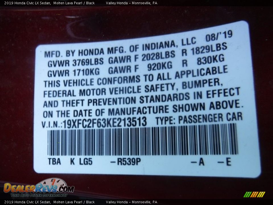 2019 Honda Civic LX Sedan Molten Lava Pearl / Black Photo #26