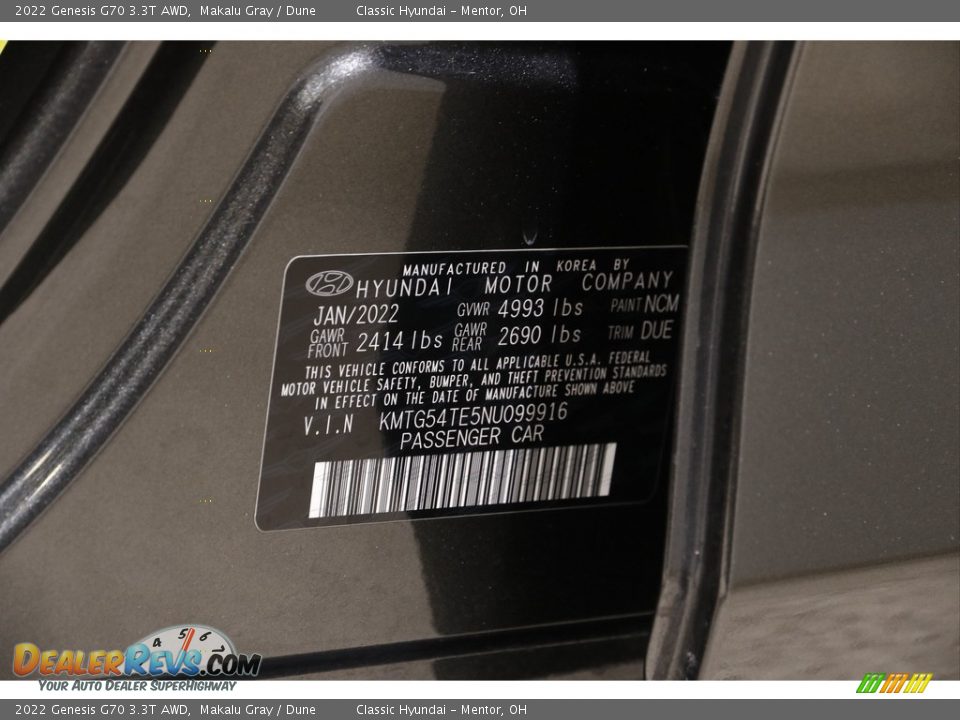 2022 Genesis G70 3.3T AWD Makalu Gray / Dune Photo #23