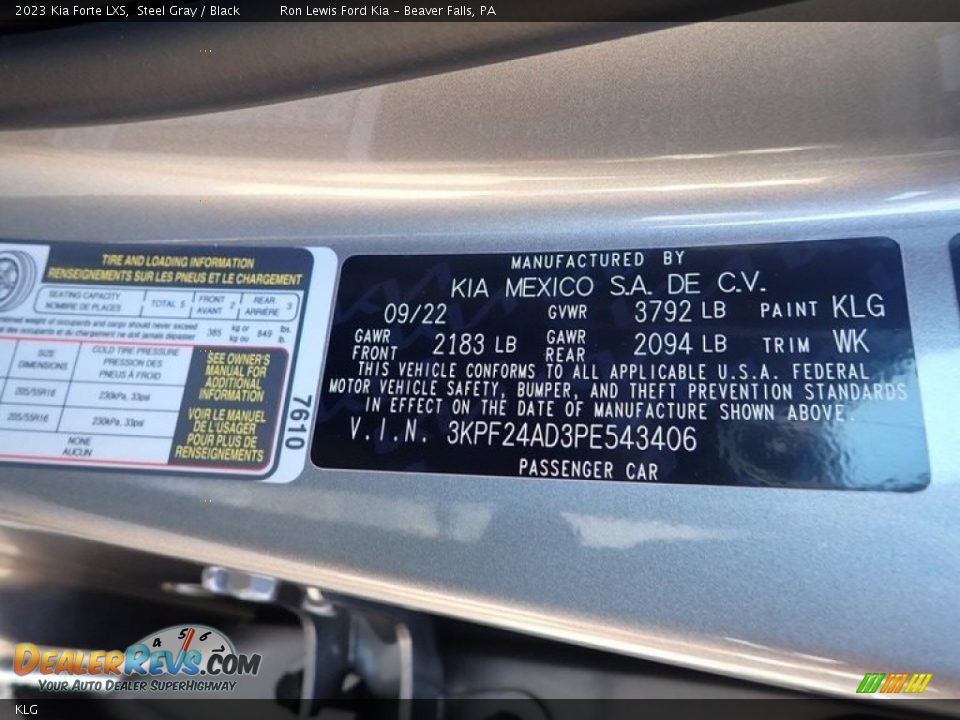 Kia Color Code KLG Steel Gray