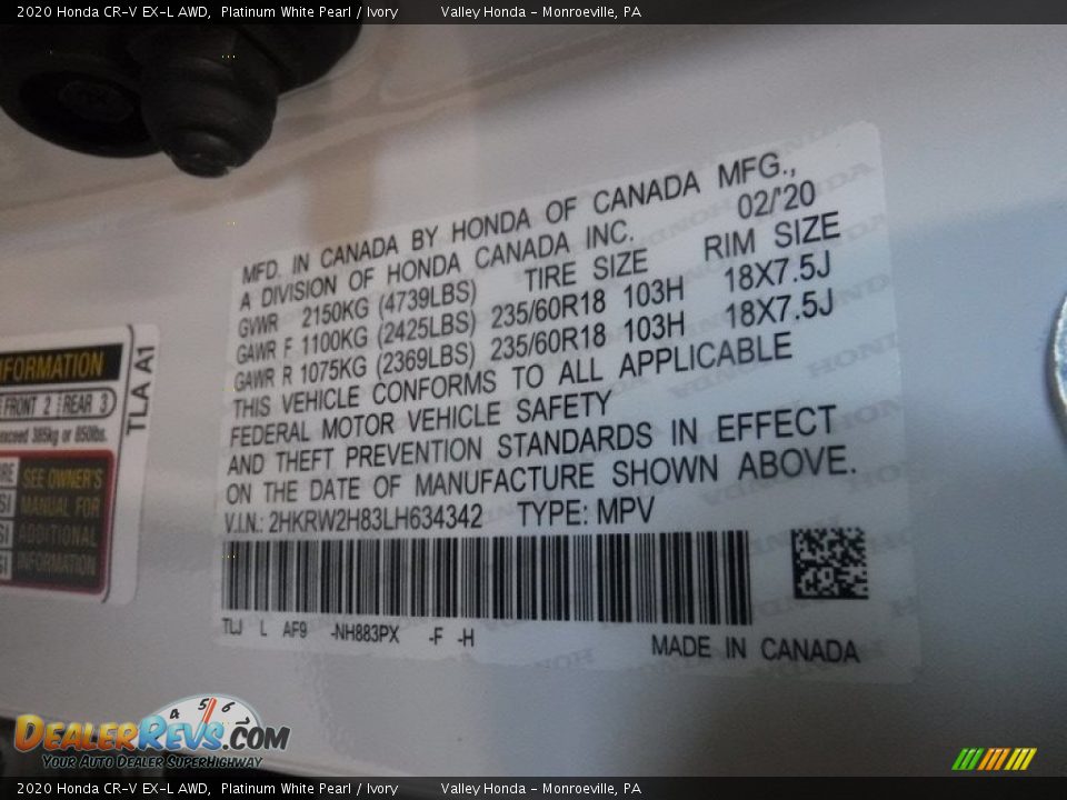 2020 Honda CR-V EX-L AWD Platinum White Pearl / Ivory Photo #33