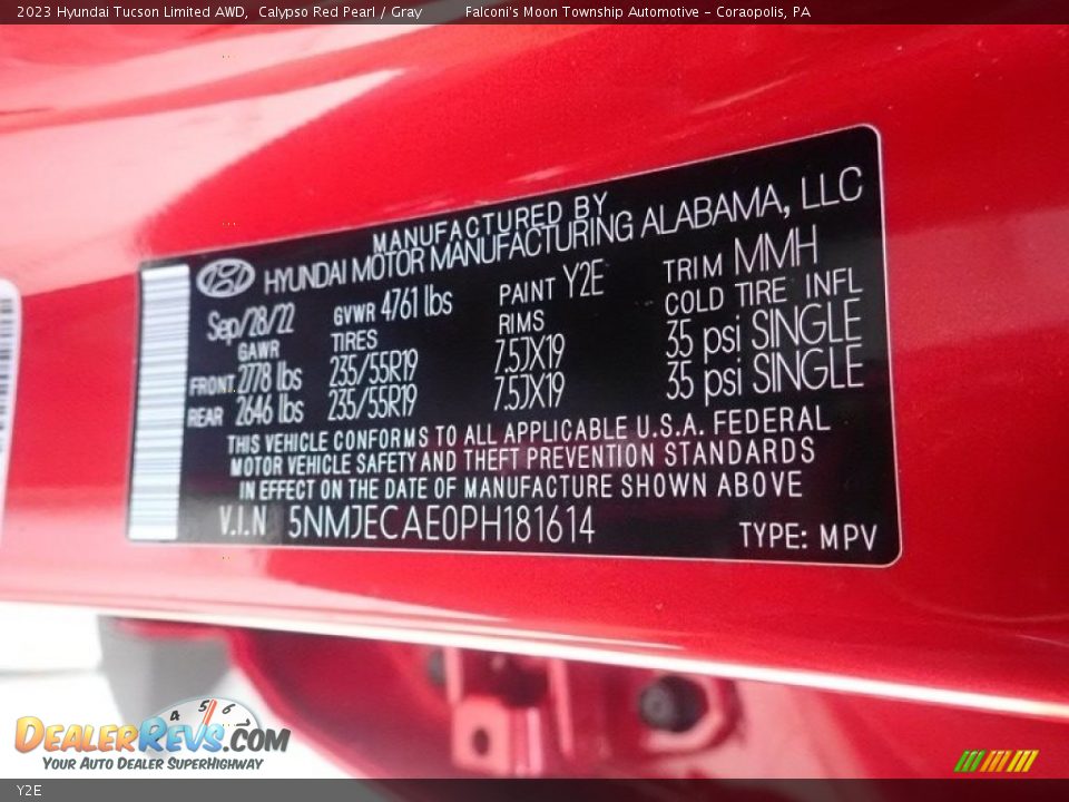 Hyundai Color Code Y2E Calypso Red Pearl