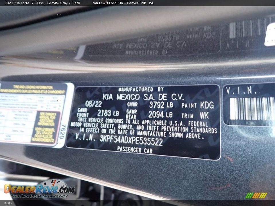 Kia Color Code KDG Gravity Gray