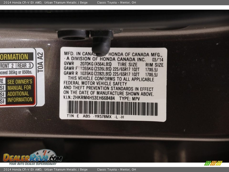 2014 Honda CR-V EX AWD Urban Titanium Metallic / Beige Photo #21