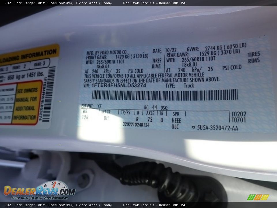 2022 Ford Ranger Lariat SuperCrew 4x4 Oxford White / Ebony Photo #20