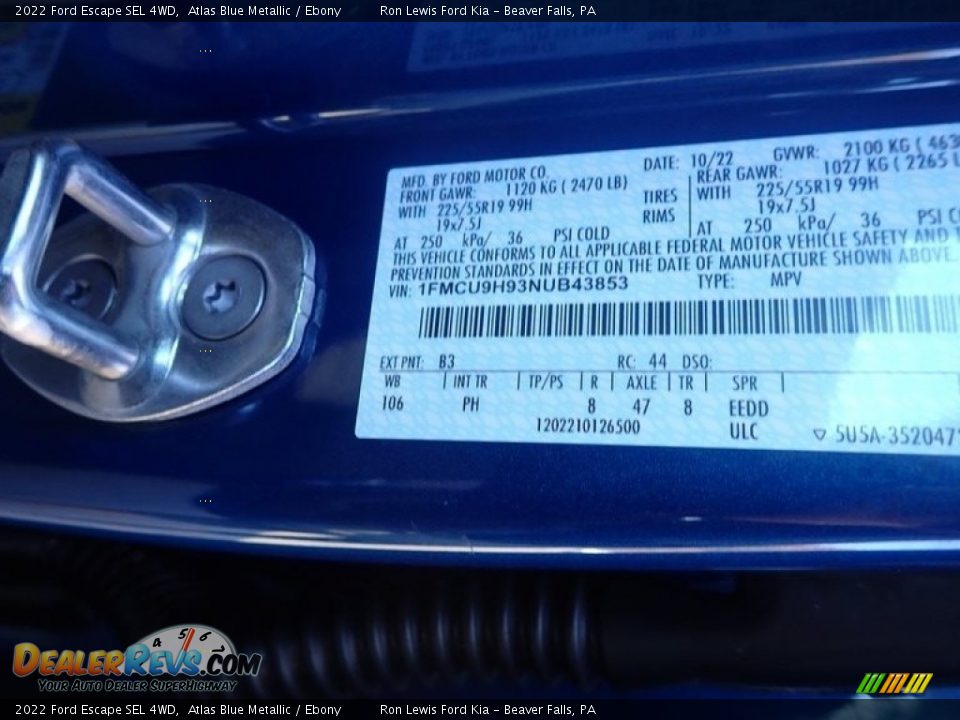 2022 Ford Escape SEL 4WD Atlas Blue Metallic / Ebony Photo #20