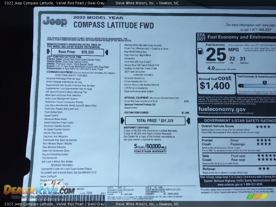 2022 Jeep Compass Latitude Window Sticker Photo #25