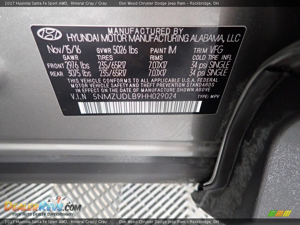 2017 Hyundai Santa Fe Sport AWD Mineral Gray / Gray Photo #31